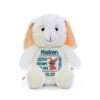 Kanin bamse med navn og dato brodert på magen.