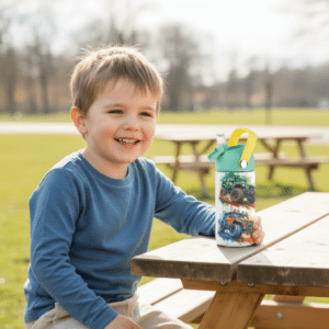 Drikkeflaske til barn med navn og monstertruck design.