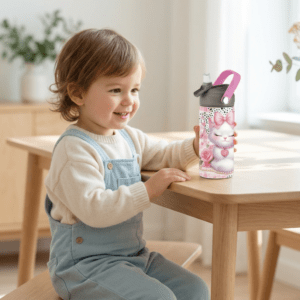 Drikkeflaske til barn med pusekatt motiv.