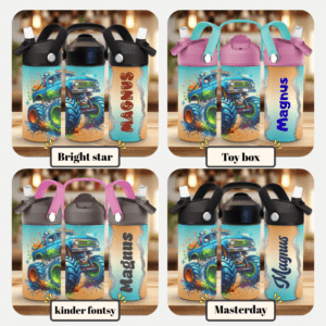 Drikkeflasker til barn med navn viser fonter.