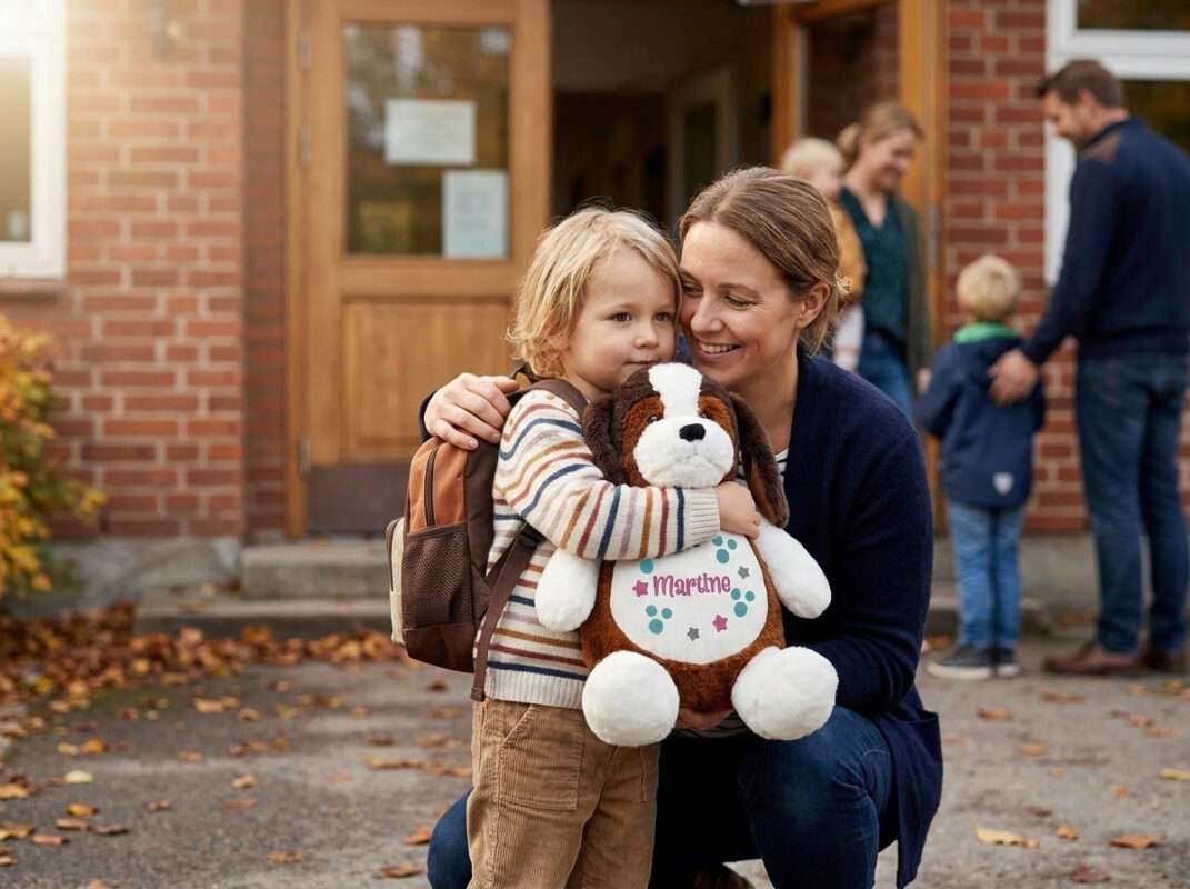Bamse med navn som gave på første skoledag.